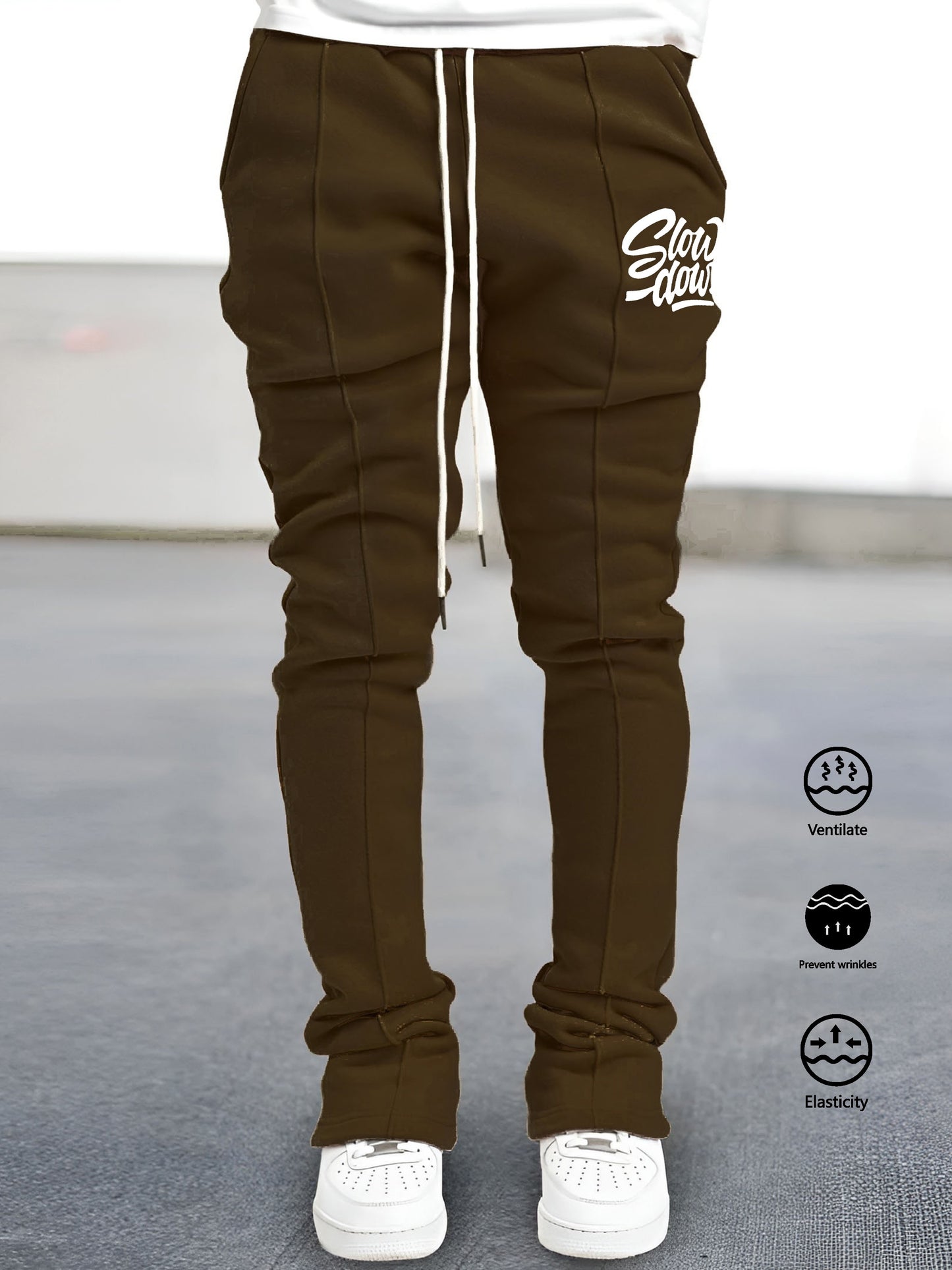 Men'S Casual Jogger Pants, Polyester 100% Knit Fabric, Slight Stretch, Regular Fit, Spring/Fall Season, 220g/m², Alphabet Pattern, Drawstring Detail, Regular Length - Trendy Hip Hop Rock Style