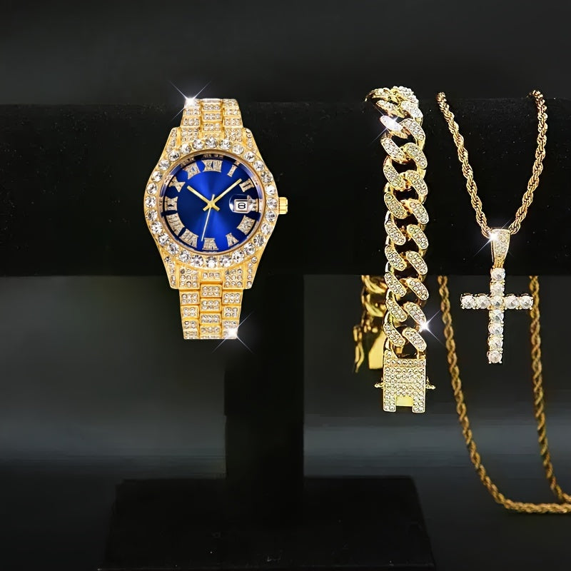 Set Of 3 Pieces And Set Of 4 Pieces, Men's Watch Set, Mayer Migu Necklace Bracelet Set, Men's Cross Necklace Set Gift