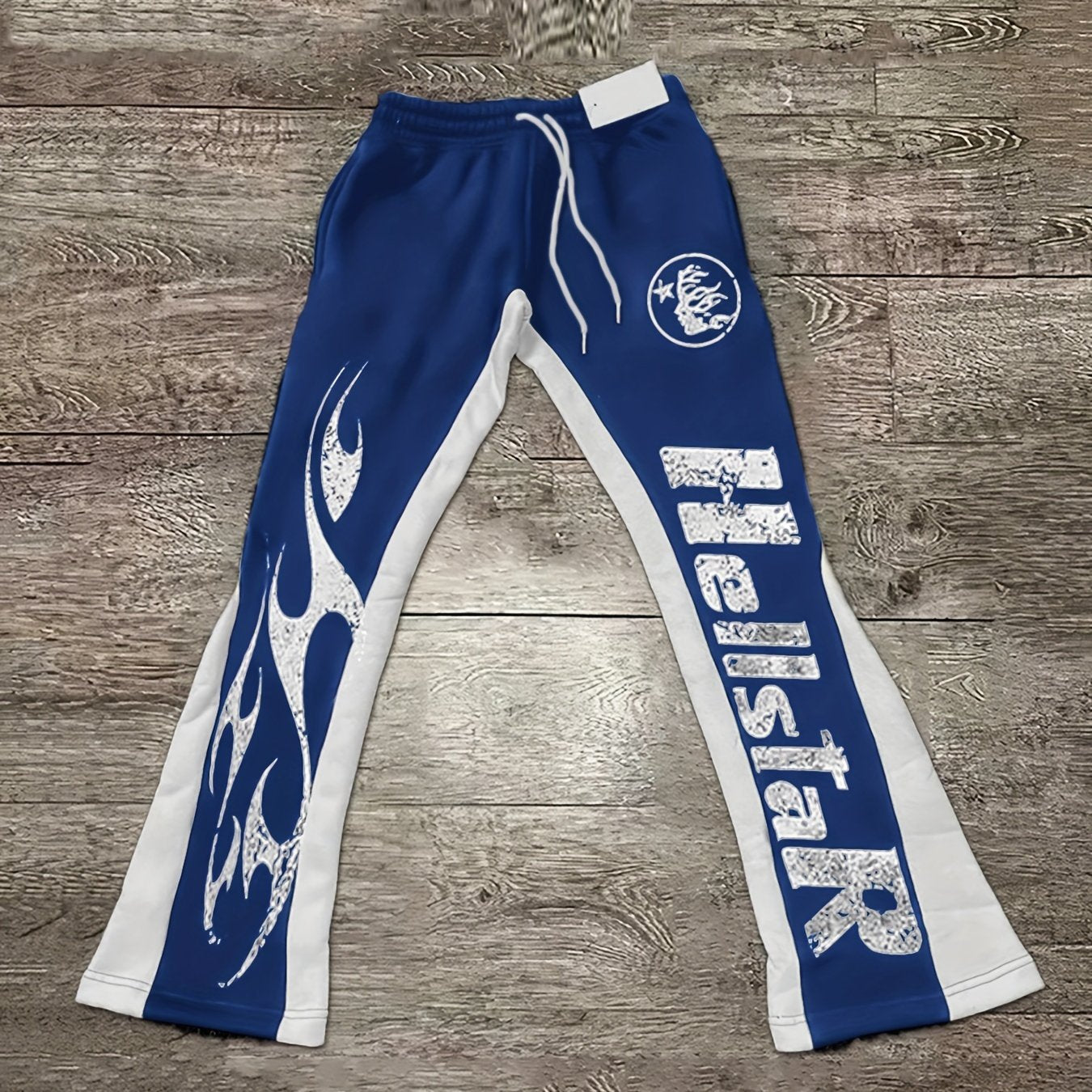 Men'S Casual Flare Leg Pants, Polyester Knit Fabric, Regular Fit, with Geometric Pattern, Asymmetrical Detail, Slight Stretch, for Fall/Winter Collection