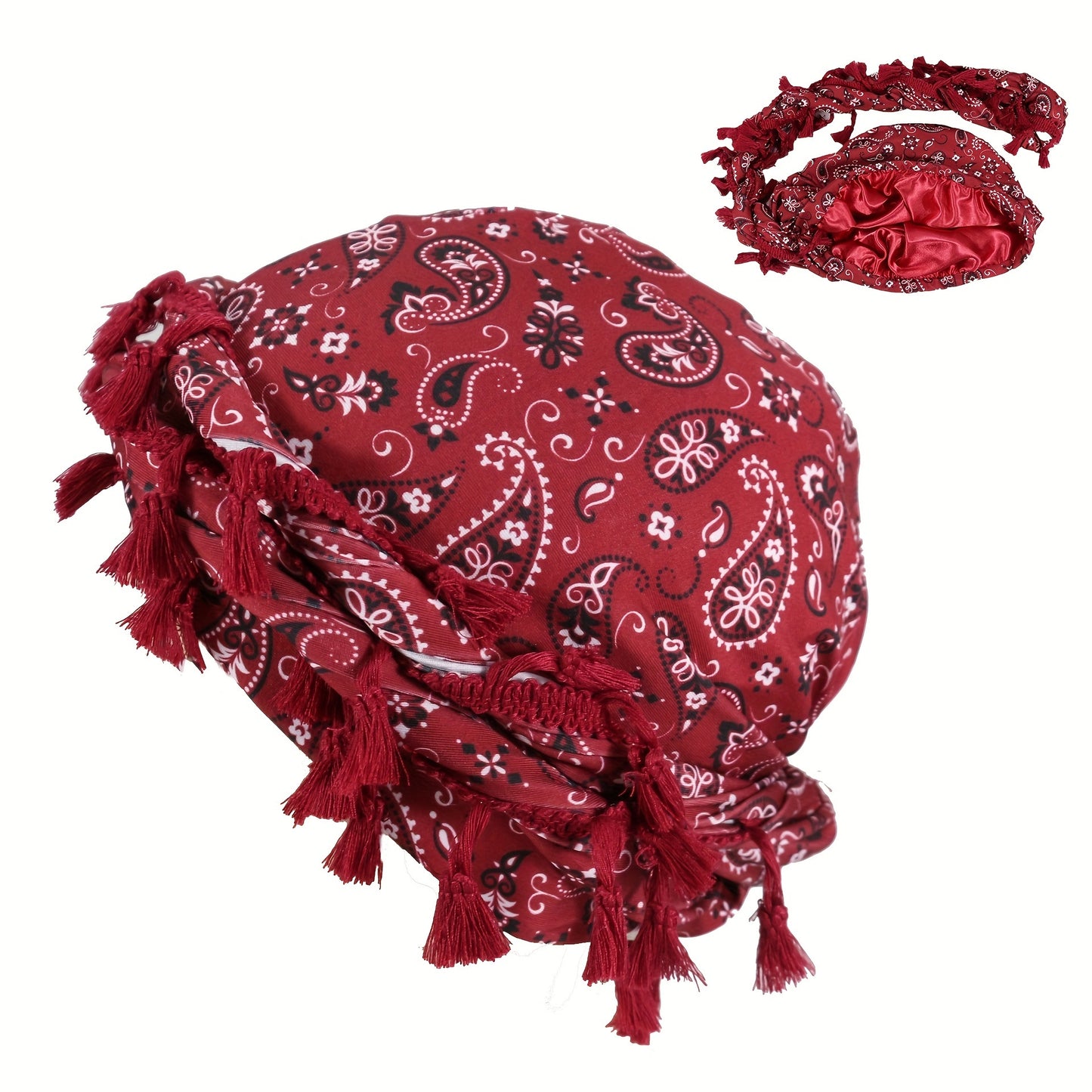 Vintage Paisley Bandana Headwrap with Tassels - Men's Fashion Accessory - Lightweight Knit - Printed Design - No Magnetic Features