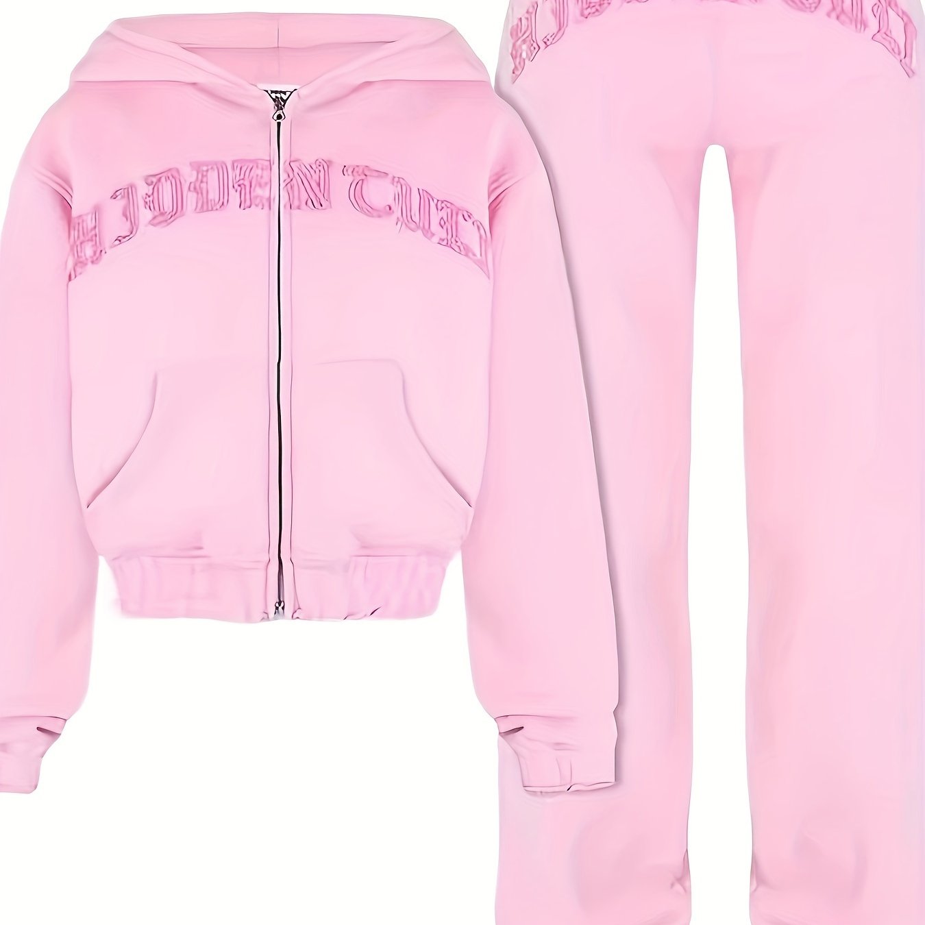 Comfortable Chic Women's Athletic Set - Adjustable Full-Zip Hoodie & Slim-Fit Pants with Letter Print Design