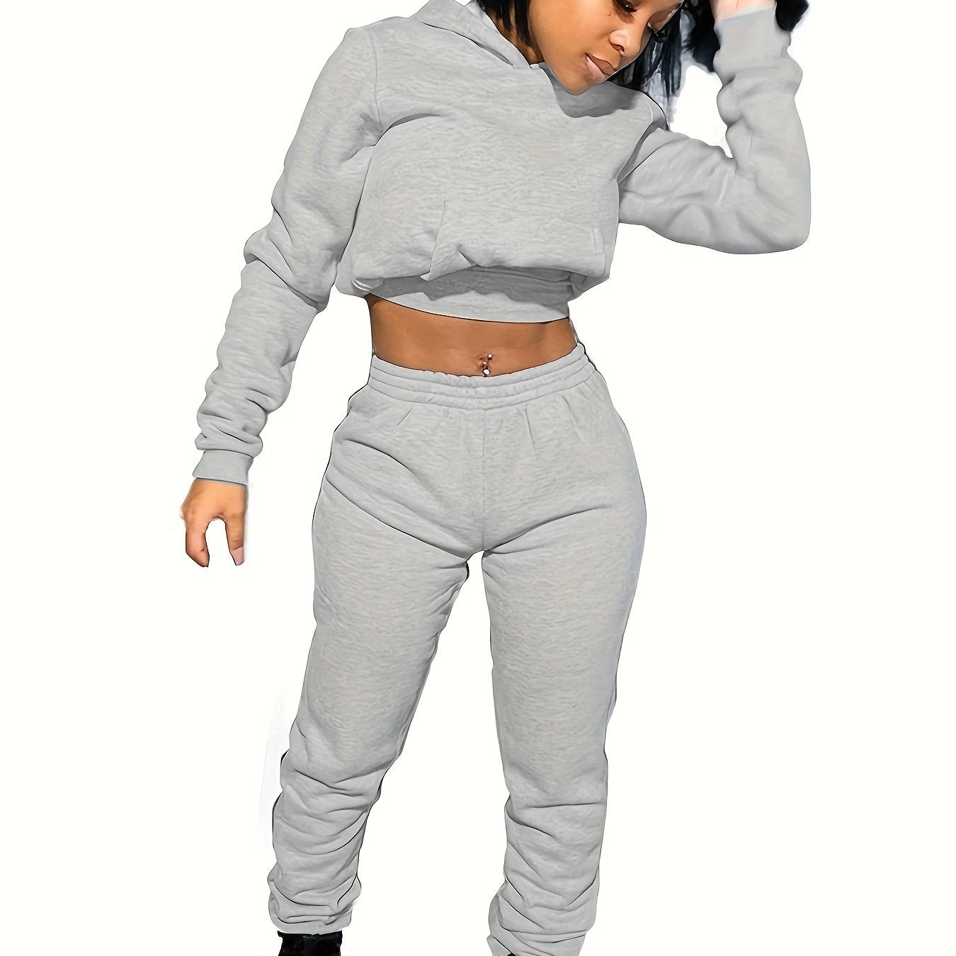 Women's Sport Suit: Solid Color Short Top + Sports Pants 652