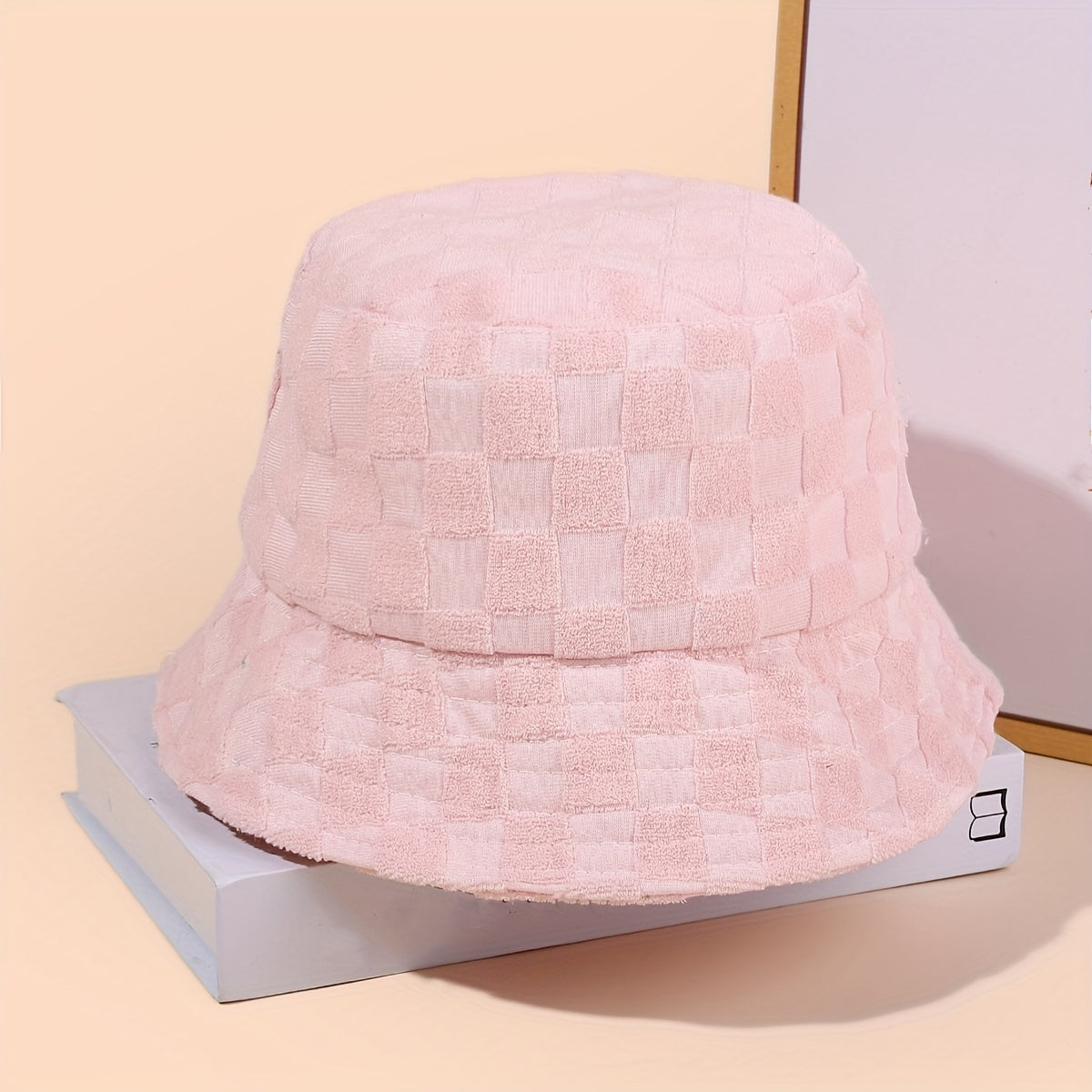 Plaid Embossed Bucket Hat Solid Color Trendy Casual Basin Hat Unisex Couple Fisherman Cap For Women Men