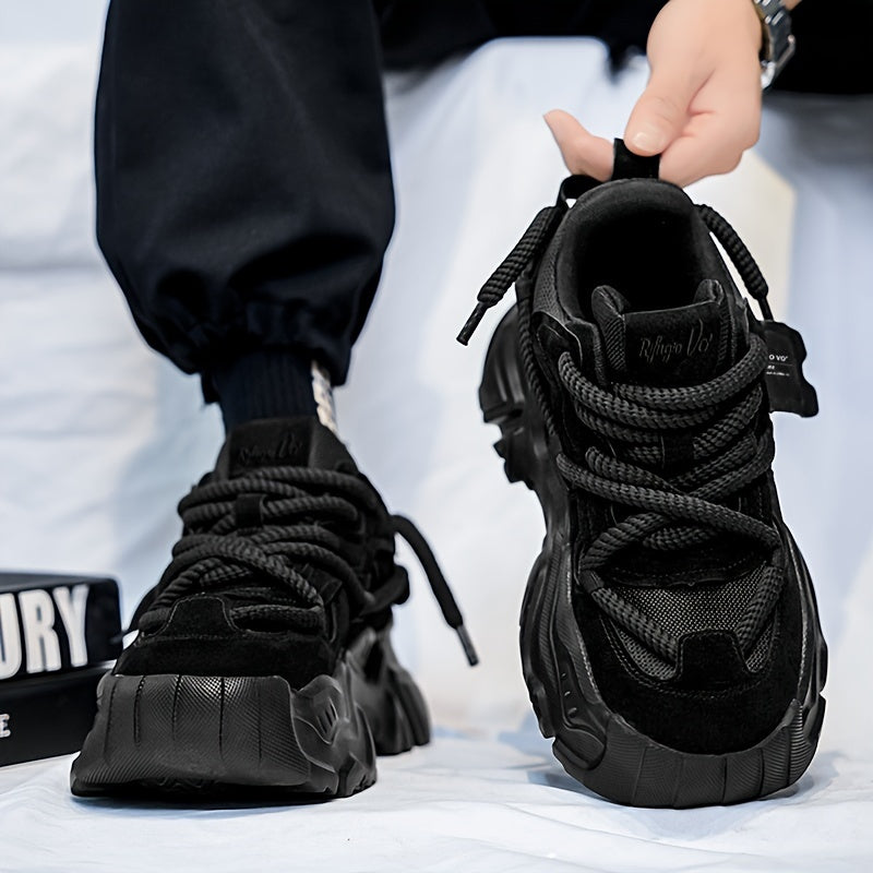 Men's Breathable Mesh Chunky Sneakers - Light Gray, Casual & Sporty Running Shoes with Height Boost, Versatile for All Seasons, Lace-Up Closure, PVC Sole