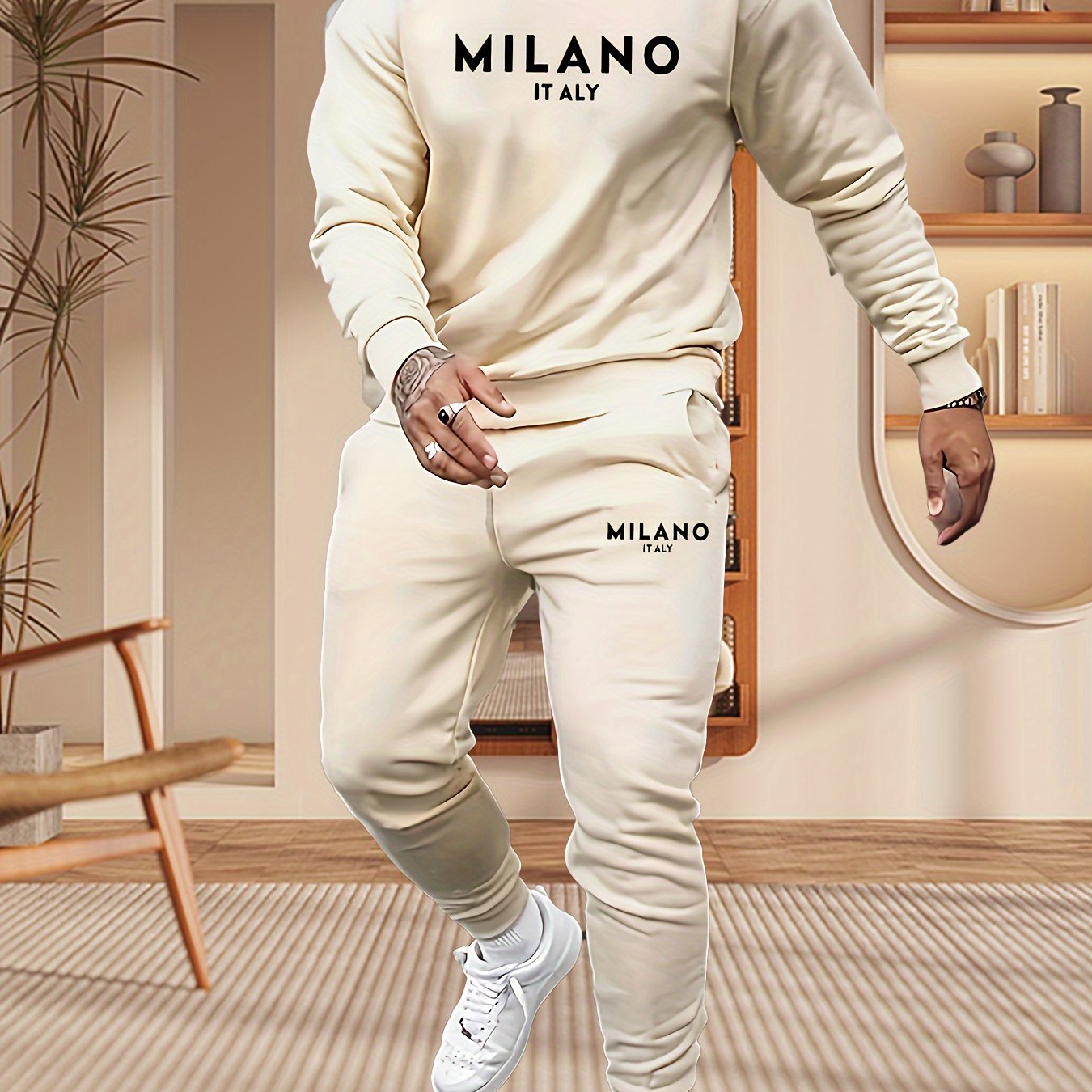 Print Men's Two-piece Set Trendy Clothing Printed Hoodie Two-piece Set Sweatshirt and Pants Sweatshirt and Jogging Pants Set