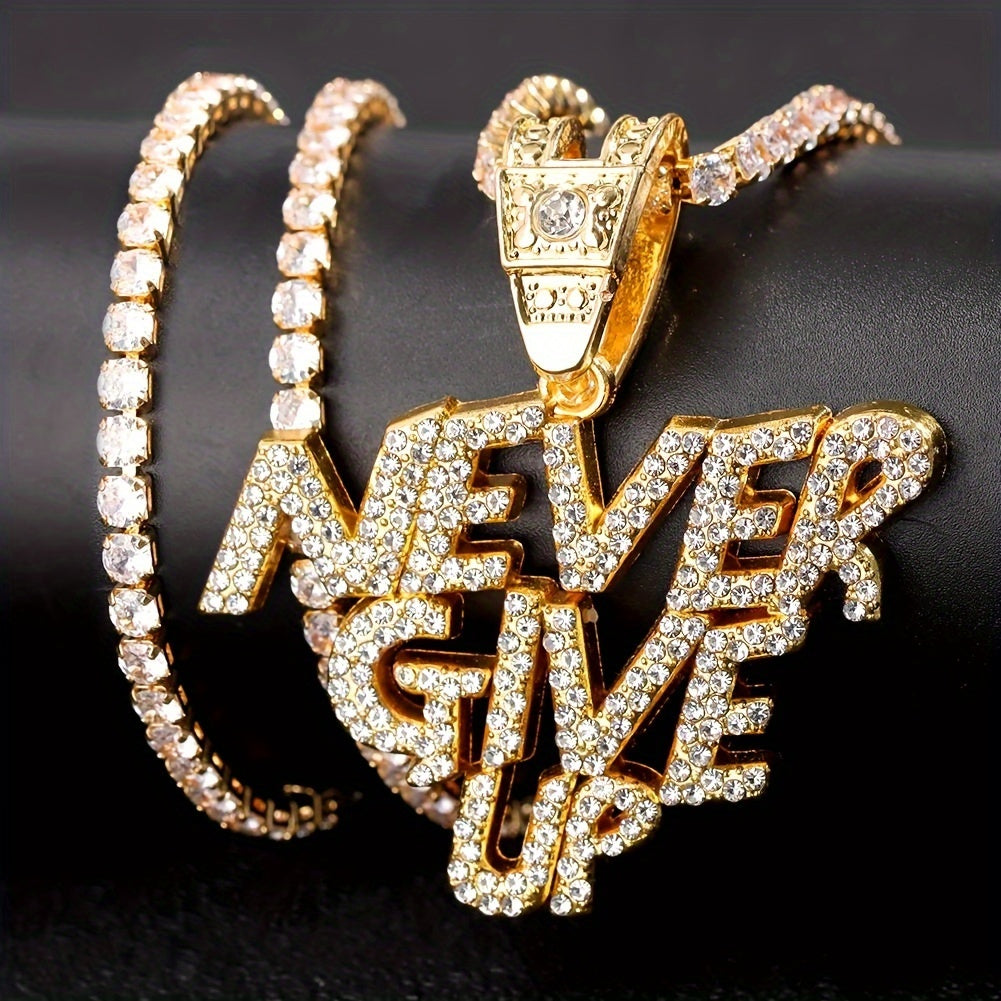 Hip Hop NEVER GIVE UP Design Alloy Pendant Chain Necklace