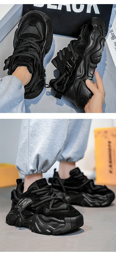 Men's Breathable Mesh Chunky Sneakers - Light Gray, Casual & Sporty Running Shoes with Height Boost, Versatile for All Seasons, Lace-Up Closure, PVC Sole