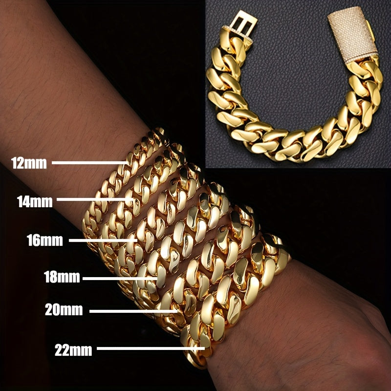 12mm Wide Men's Necklace and Bracelet Set - Zircon Inlays