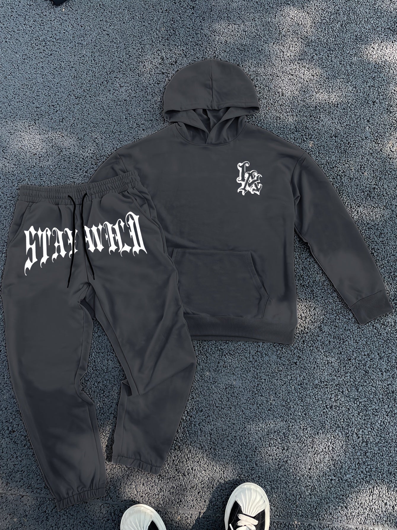 Men's Suit/Simple Bold Letter Print/Street Cool Style/Kangaroo Bag Loose Shoulder/Zipper Hoodie Sweatpants Set