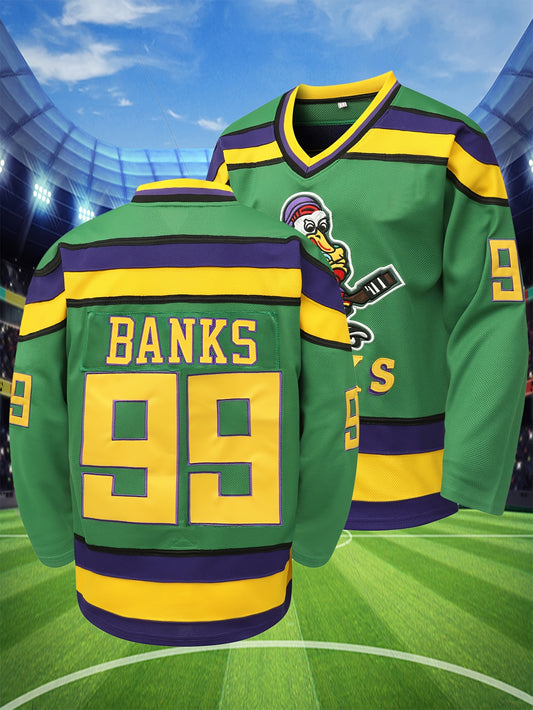 Men's Green # 99 Ice Hockey Sports Shirt, Loose Embroidered Long Sleeves, Sports Fashion Casual, Street Breathable