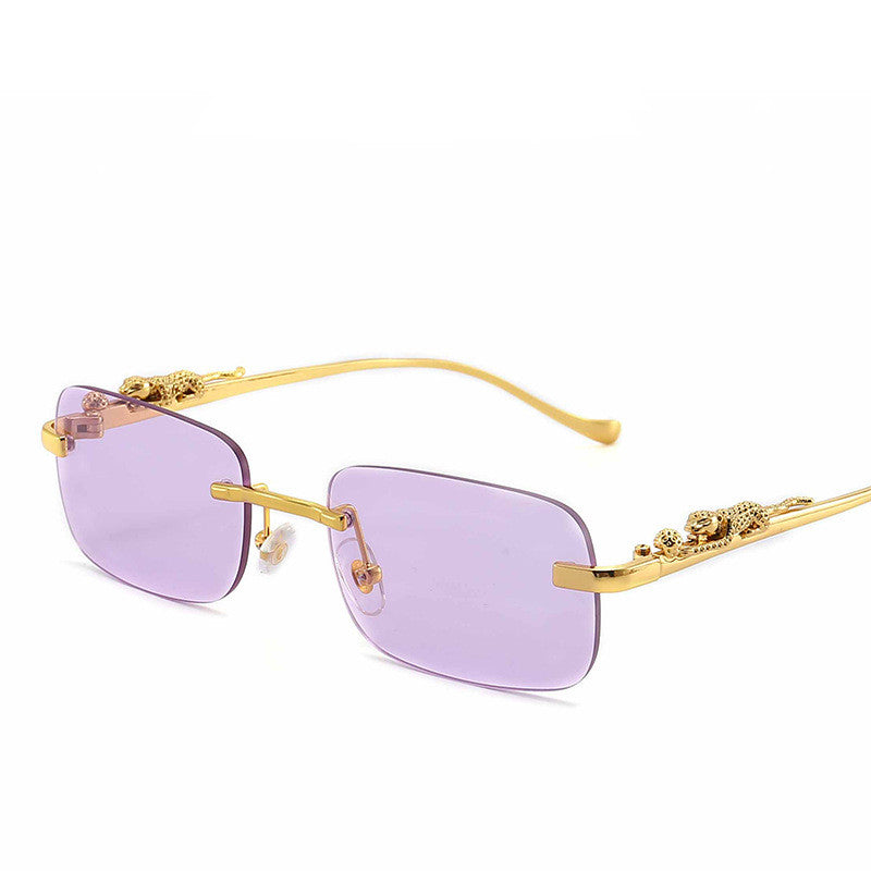 Frameless Retro Square Leopard Sunglasses