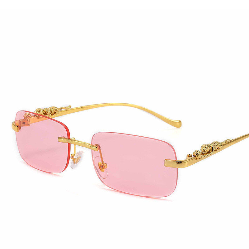 Frameless Retro Square Leopard Sunglasses