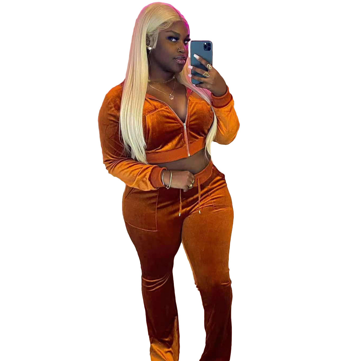 Velvet Long Sleeve Sports Suit