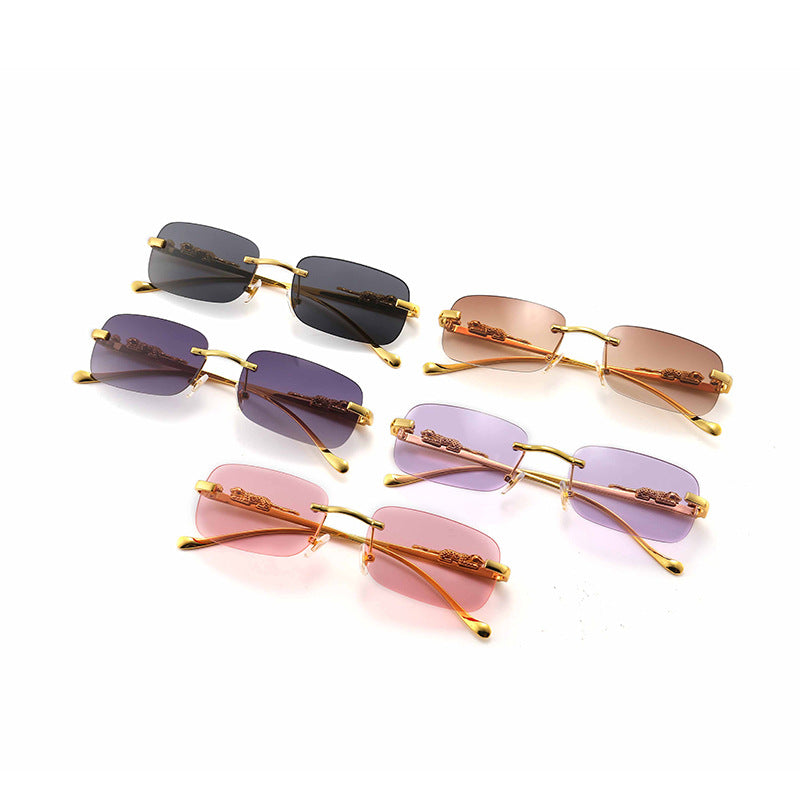 Frameless Retro Square Leopard Sunglasses