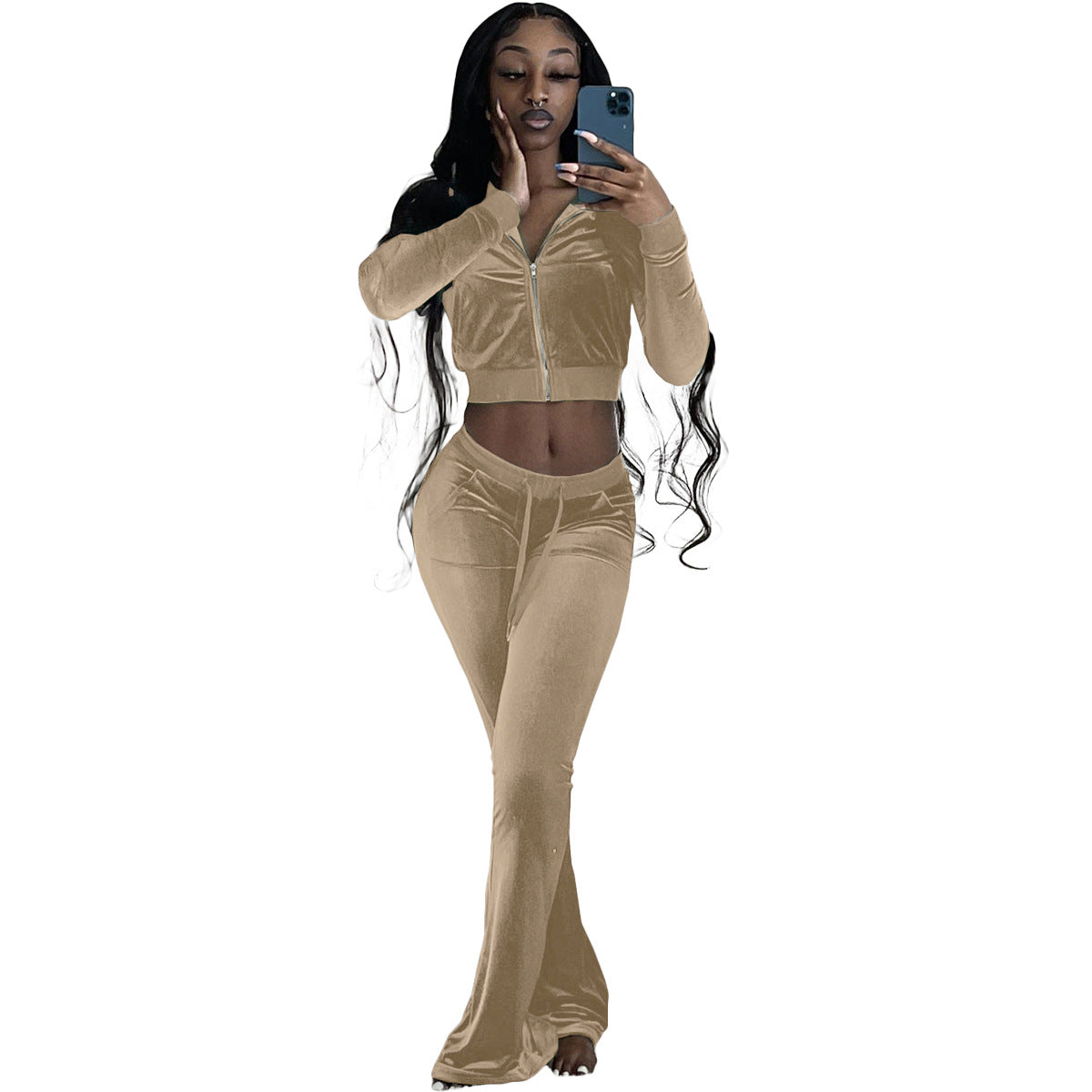 Velvet Long Sleeve Sports Suit