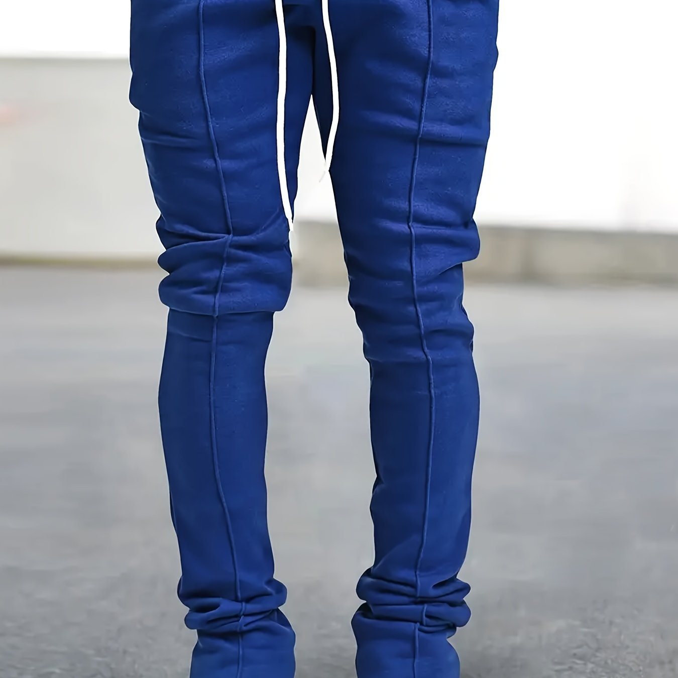 Ultra Long Regular Fit Men's Fashion Flared Pants with Polyester Knit Fabric, Drawstring, Pocket, Casual Solid Color, All-Season Adult