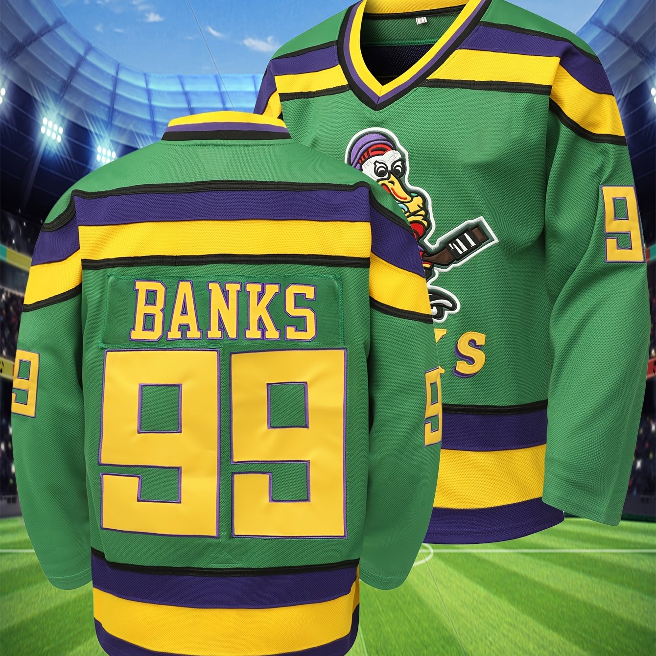 Men's Green # 99 Ice Hockey Sports Shirt, Loose Embroidered Long Sleeves, Sports Fashion Casual, Street Breathable