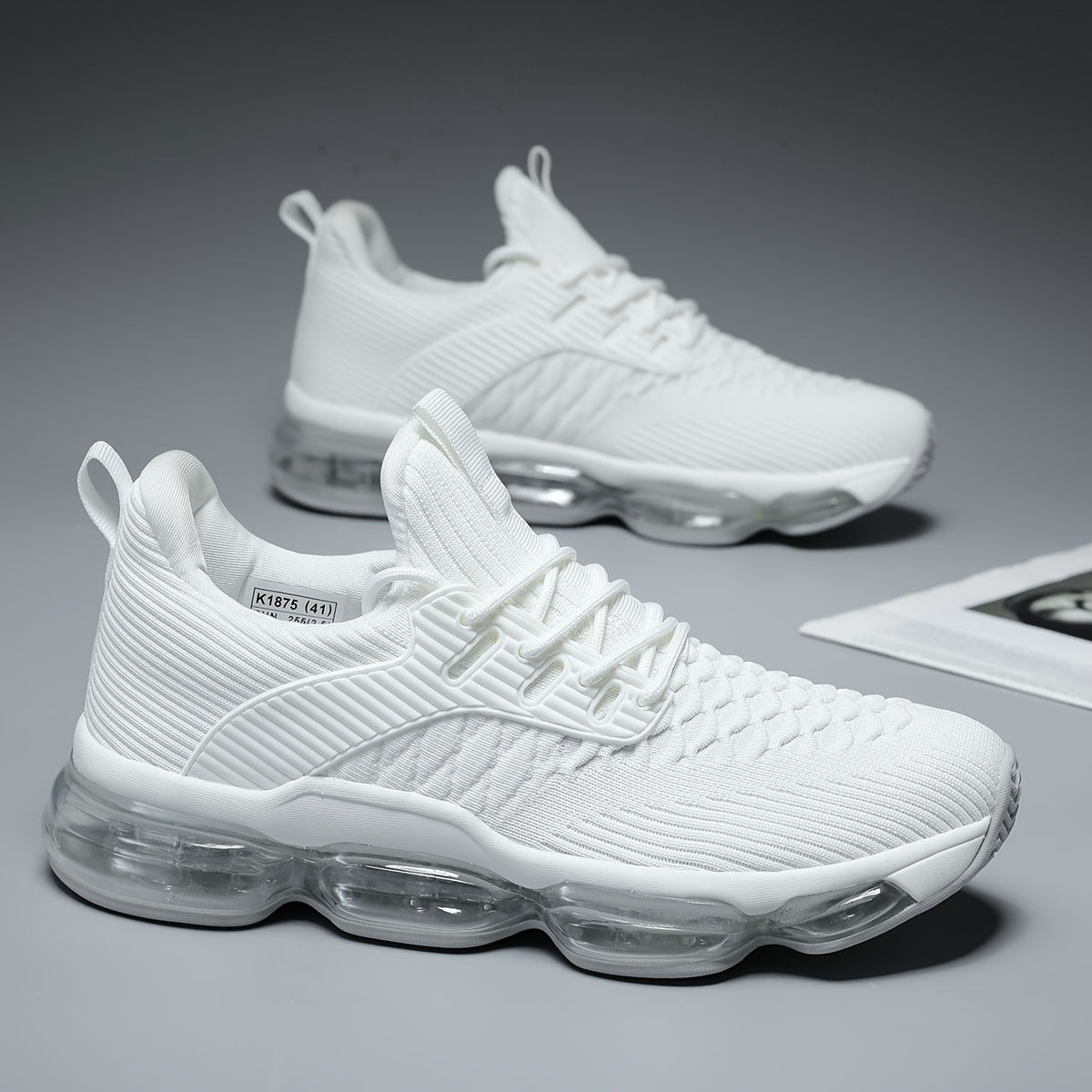 Men's Trendy Solid Colour Woven Knit Breathable Sneakers With Air Cushion, Comfy Non Slip Durable Shoes For Men's Outdoor Activities