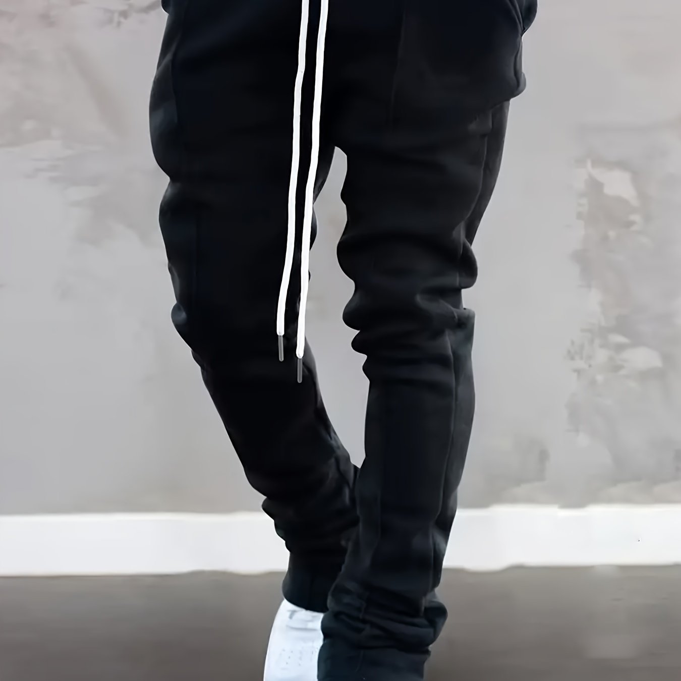 Ultra Long Regular Fit Men's Fashion Flared Pants with Polyester Knit Fabric, Drawstring, Pocket, Casual Solid Color, All-Season Adult