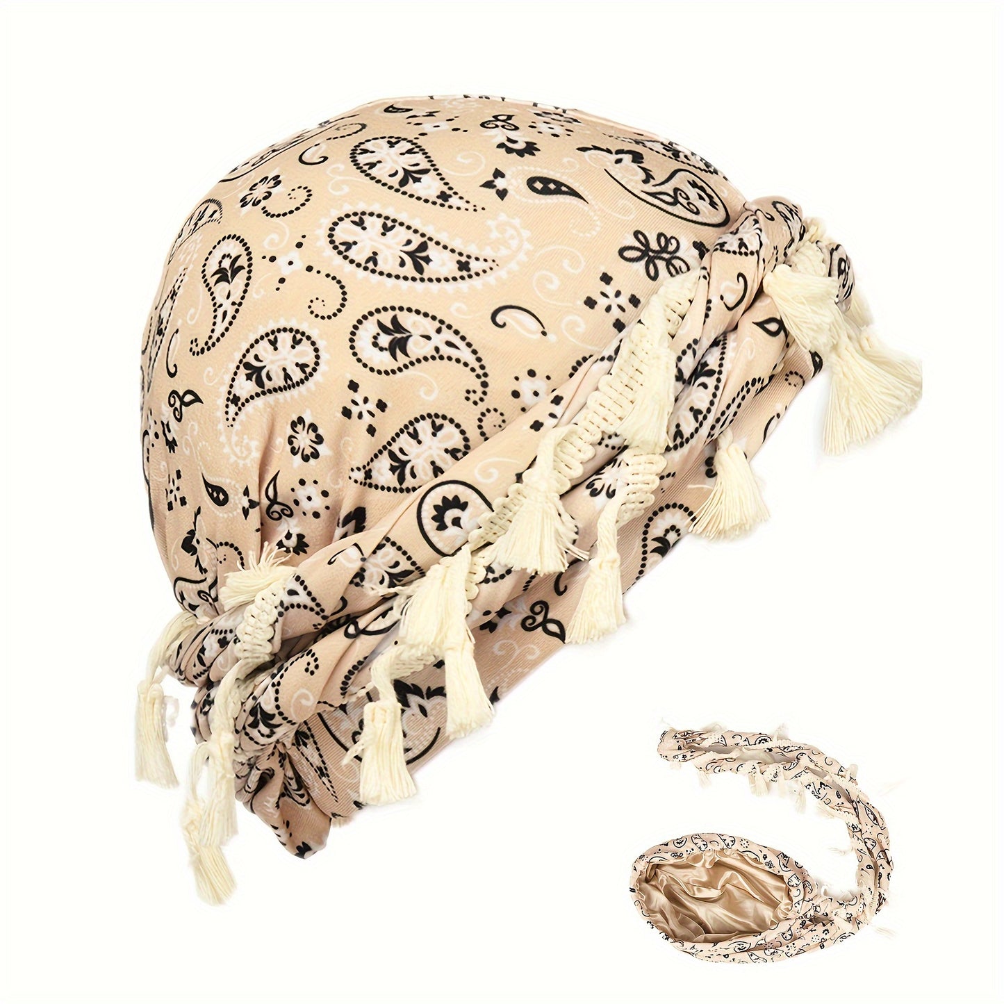 Vintage Paisley Bandana Headwrap with Tassels - Men's Fashion Accessory - Lightweight Knit - Printed Design - No Magnetic Features