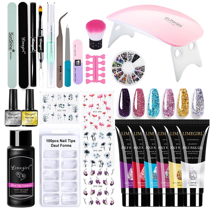 Poly Nail Kit with Lamp Dryer & Manicure