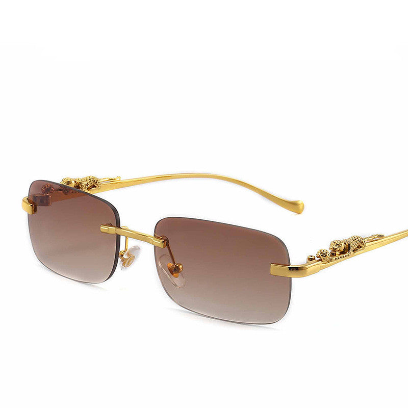 Frameless Retro Square Leopard Sunglasses